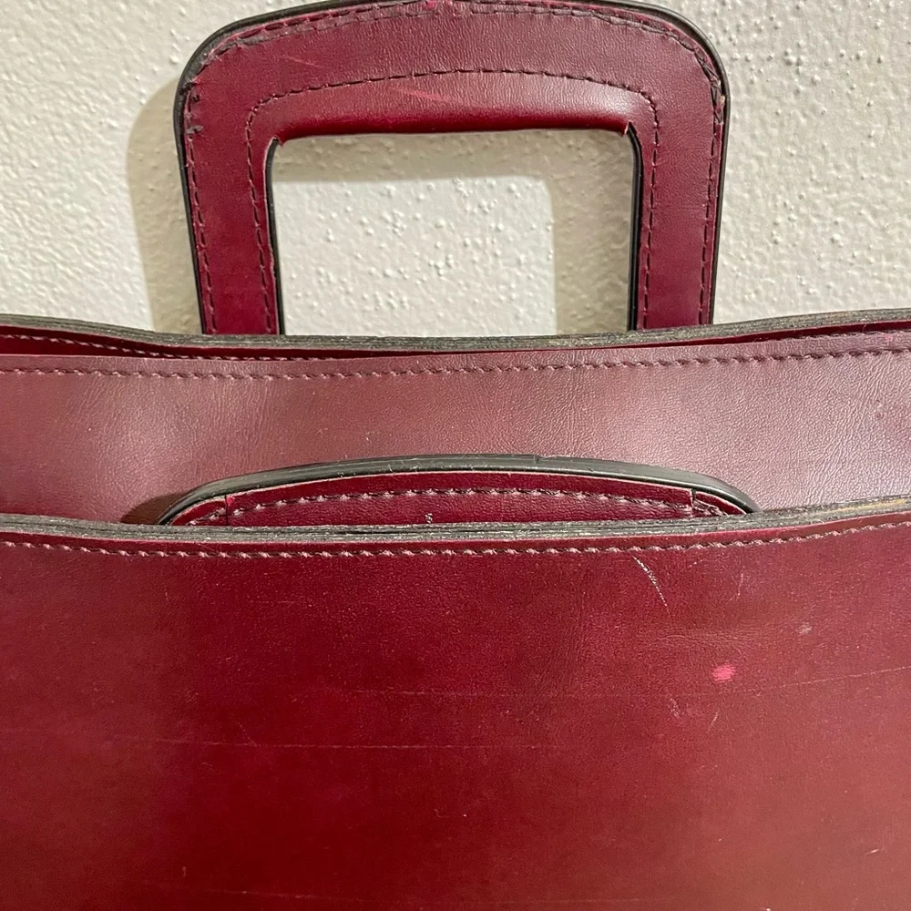 Vintage Leather Briefcase Oxblood Dual Handle Zip Structured Work Organizer